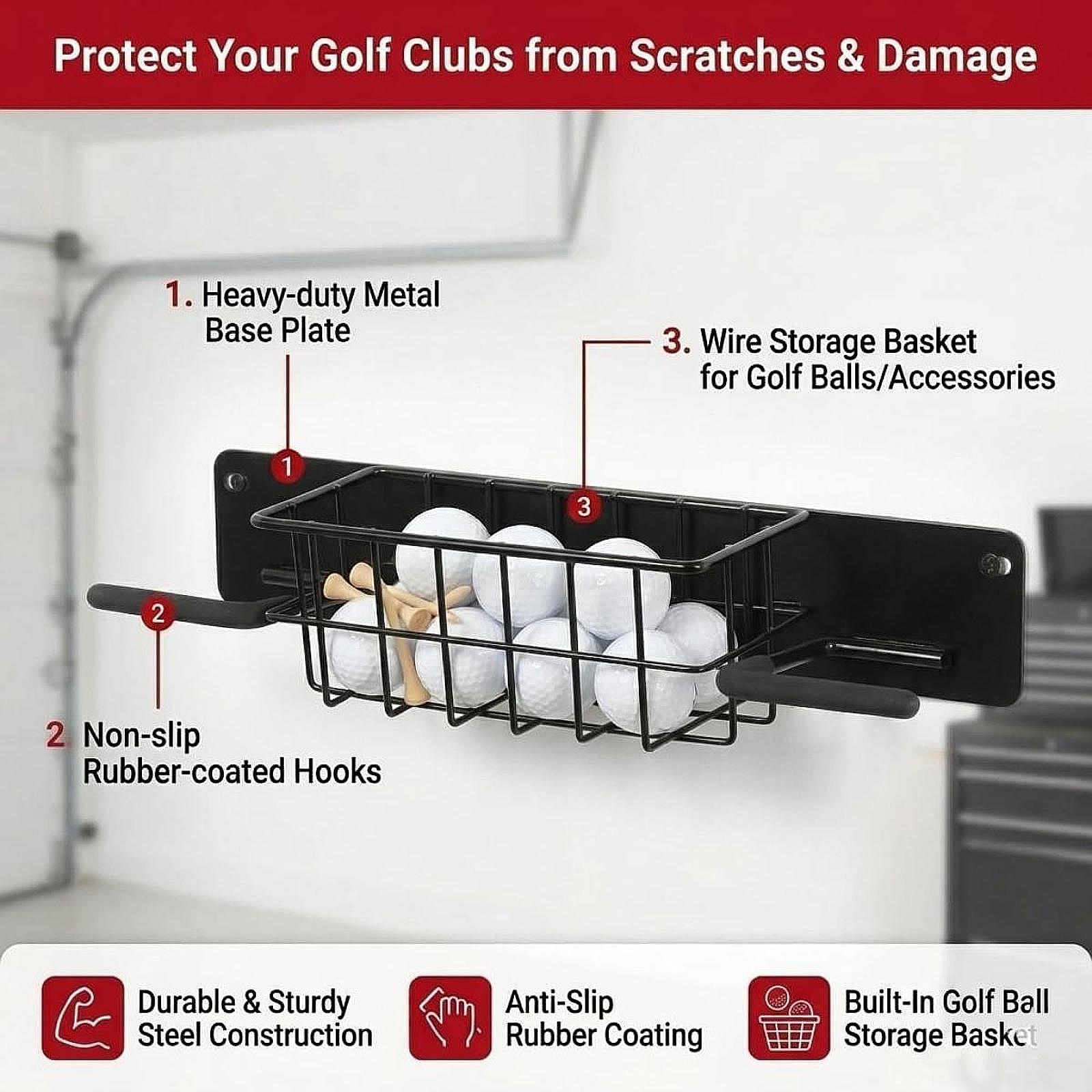 Golf Equipment Organizer For Garage - Space Saving Golf Equipment Wall Rack