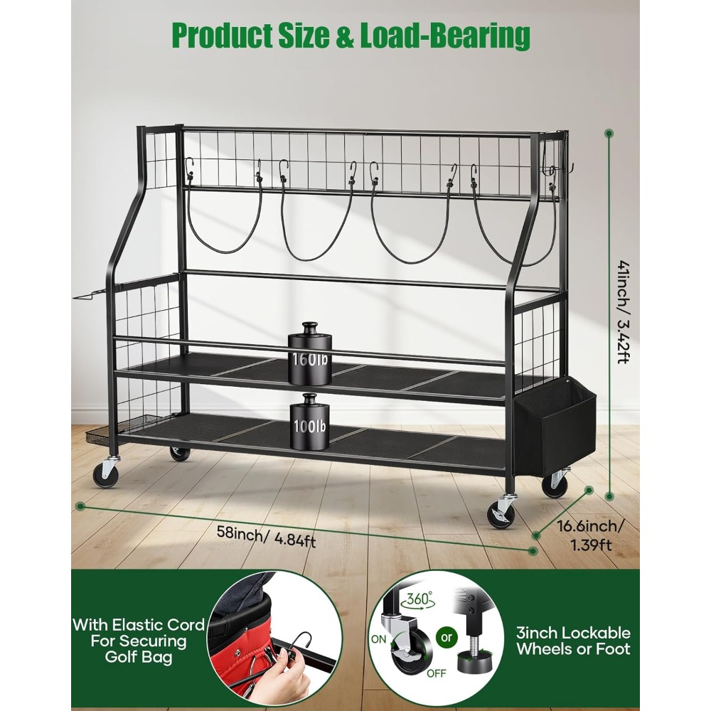 Golf Bag Storage Rack on Wheel - огляд і ціна Golf Equipment Organizer For Garage